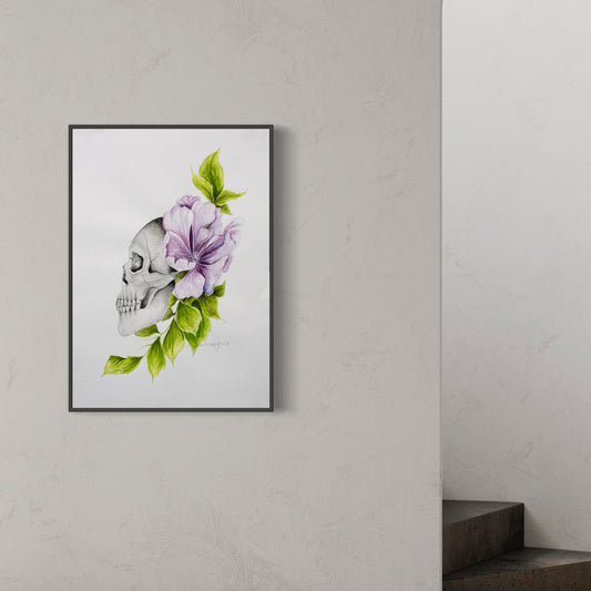 Side skull with flowers Print