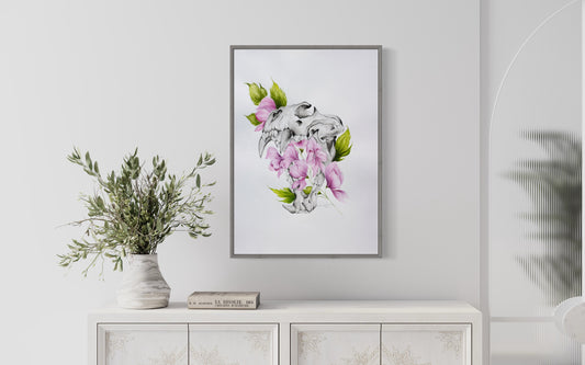 Tiger skull with flowers Print